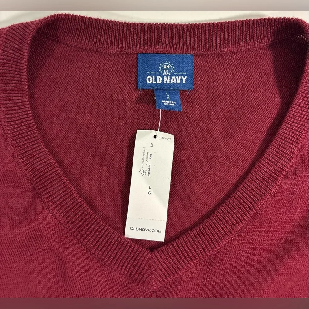 Old Navy Burgundy V Neck Sweater Lightweight Men’s Size Large Cotton New W Tags